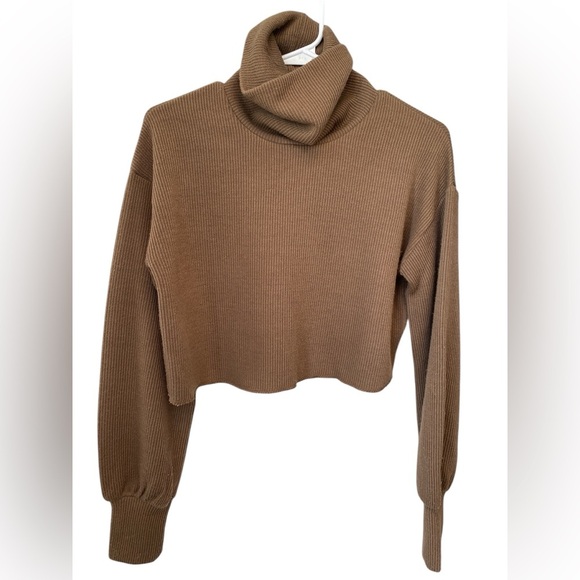 Princess Polly Cropped Sweater Women’s Size 4 Brown Cowl Neck Minimalist - Picture 1 of 8